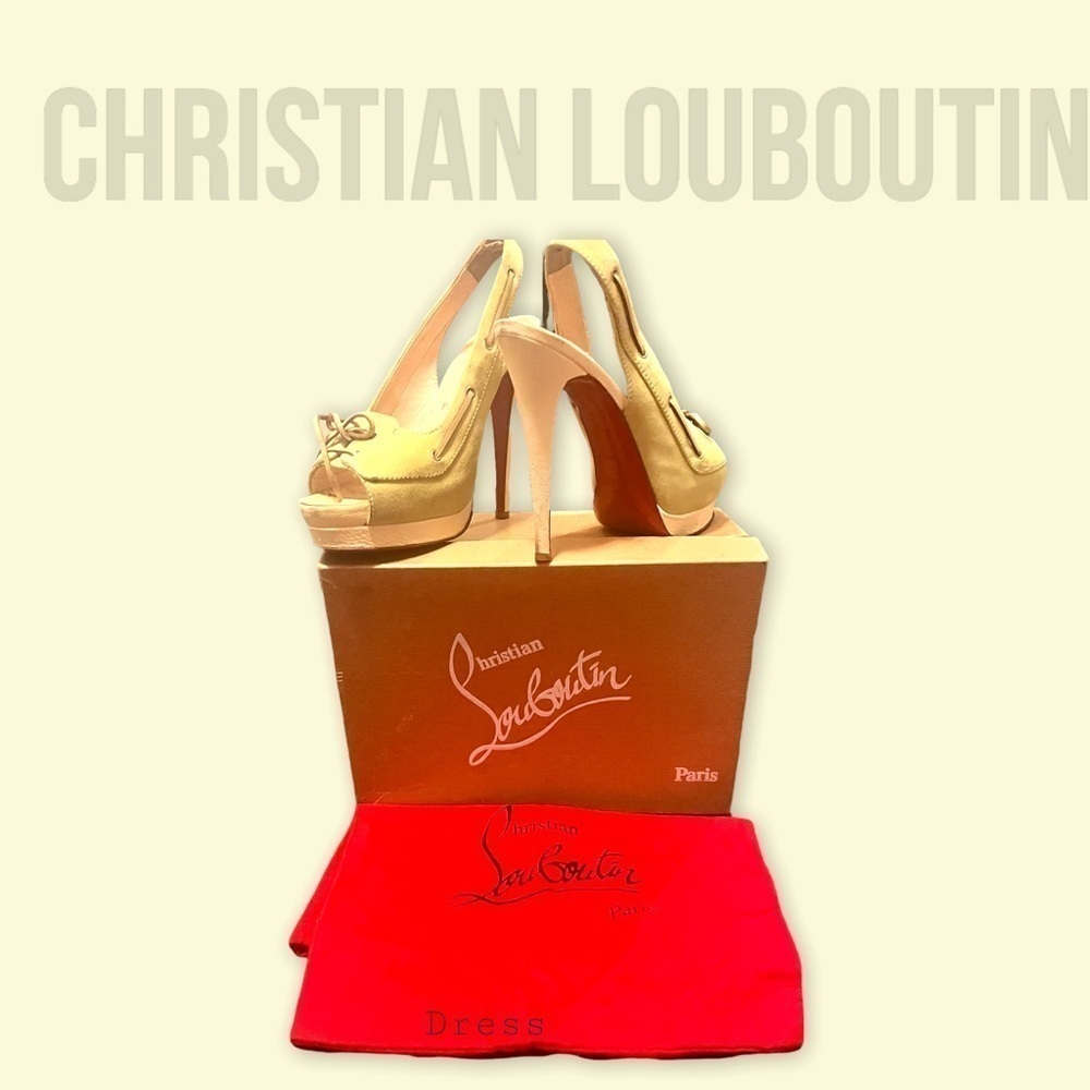 Barely worn Louboutin Jefferson Plato 140 suede/cervo heel toe in yellow sz. 38‌ - Picture 12 of 13